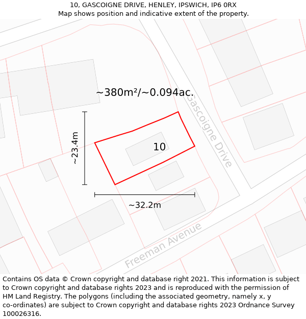 10, GASCOIGNE DRIVE, HENLEY, IPSWICH, IP6 0RX: Plot and title map