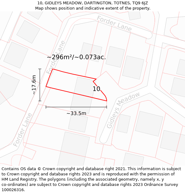 10, GIDLEYS MEADOW, DARTINGTON, TOTNES, TQ9 6JZ: Plot and title map