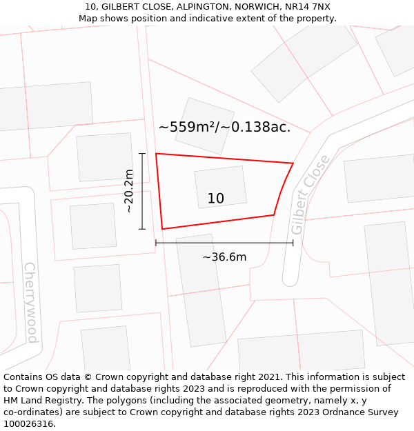 10, GILBERT CLOSE, ALPINGTON, NORWICH, NR14 7NX: Plot and title map