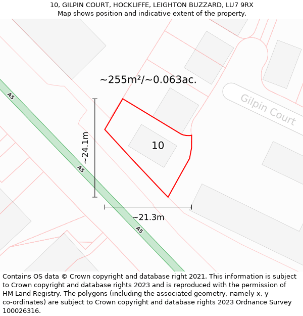 10, GILPIN COURT, HOCKLIFFE, LEIGHTON BUZZARD, LU7 9RX: Plot and title map