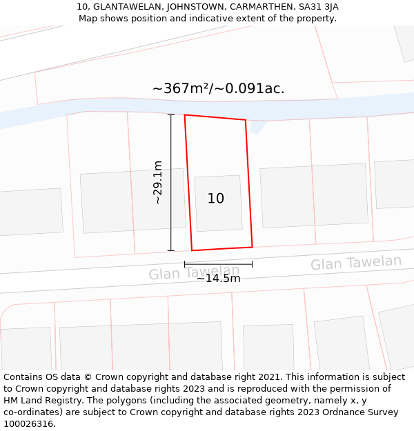 10, GLANTAWELAN, JOHNSTOWN, CARMARTHEN, SA31 3JA: Plot and title map