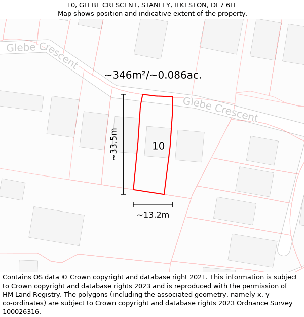 10, GLEBE CRESCENT, STANLEY, ILKESTON, DE7 6FL: Plot and title map