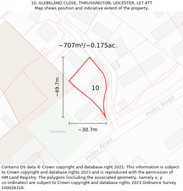 10, GLEBELAND CLOSE, THRUSSINGTON, LEICESTER, LE7 4TT: Plot and title map