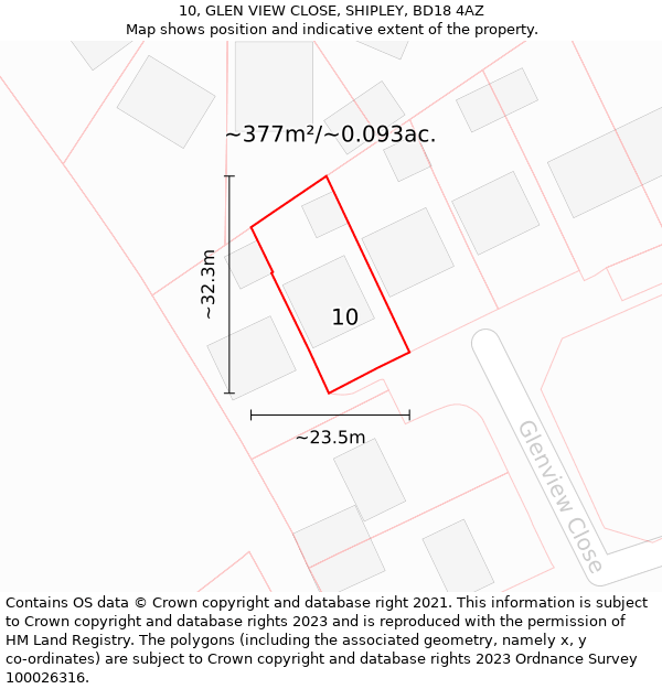 10, GLEN VIEW CLOSE, SHIPLEY, BD18 4AZ: Plot and title map