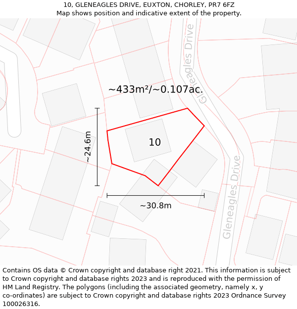 10, GLENEAGLES DRIVE, EUXTON, CHORLEY, PR7 6FZ: Plot and title map