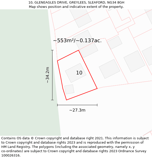 10, GLENEAGLES DRIVE, GREYLEES, SLEAFORD, NG34 8GH: Plot and title map