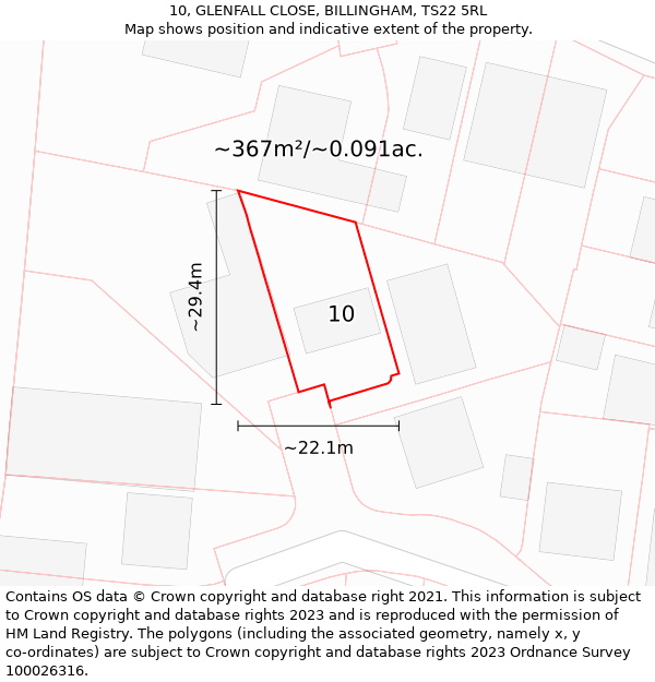 10, GLENFALL CLOSE, BILLINGHAM, TS22 5RL: Plot and title map