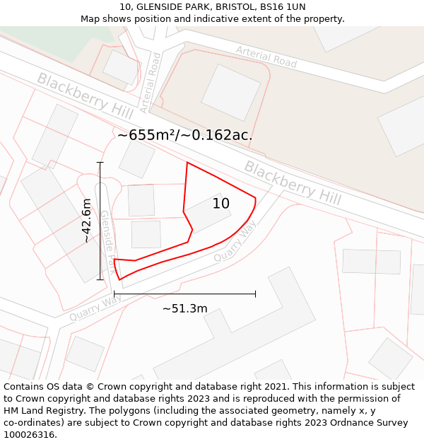 10, GLENSIDE PARK, BRISTOL, BS16 1UN: Plot and title map
