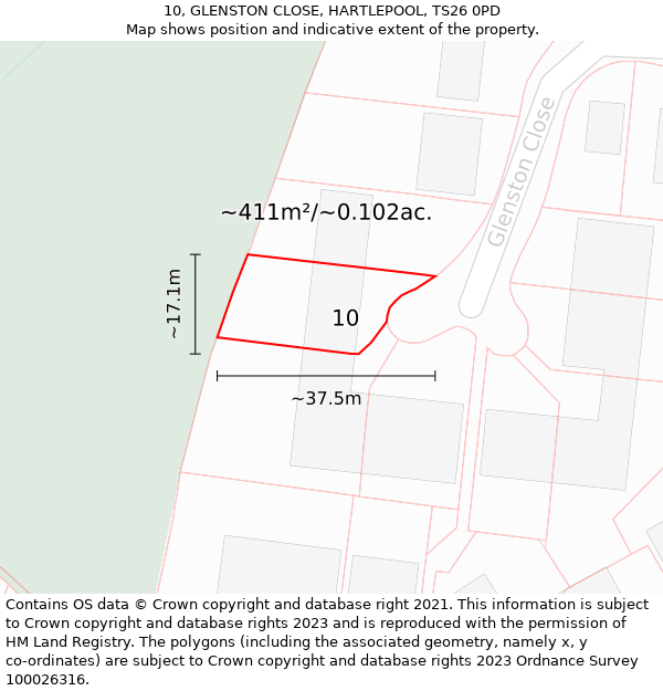 10, GLENSTON CLOSE, HARTLEPOOL, TS26 0PD: Plot and title map