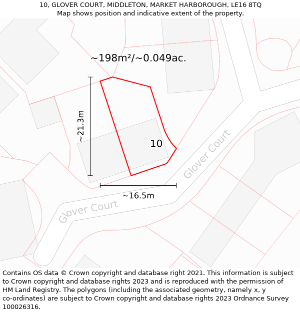 10, GLOVER COURT, MIDDLETON, MARKET HARBOROUGH, LE16 8TQ: Plot and title map