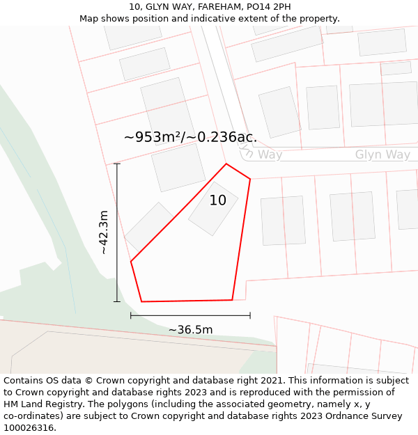 10, GLYN WAY, FAREHAM, PO14 2PH: Plot and title map