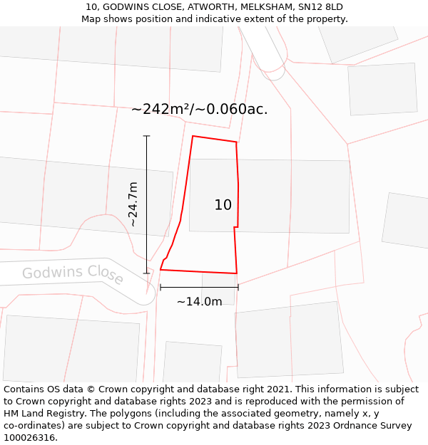 10, GODWINS CLOSE, ATWORTH, MELKSHAM, SN12 8LD: Plot and title map
