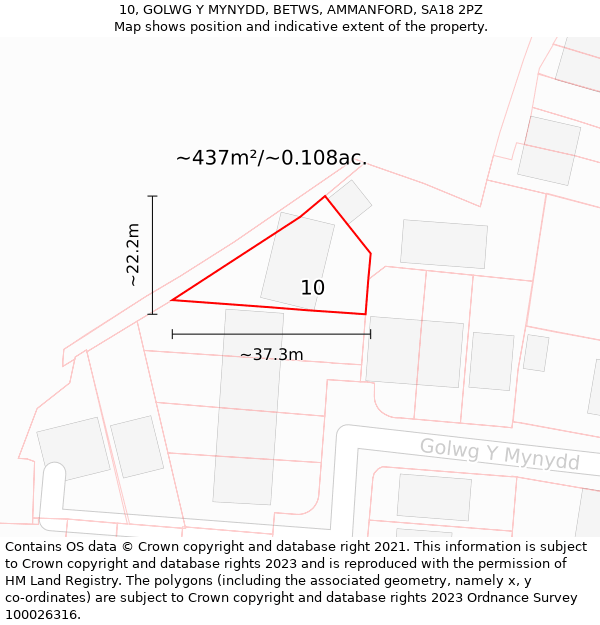 10, GOLWG Y MYNYDD, BETWS, AMMANFORD, SA18 2PZ: Plot and title map