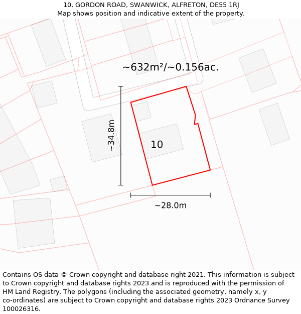 10, GORDON ROAD, SWANWICK, ALFRETON, DE55 1RJ: Plot and title map