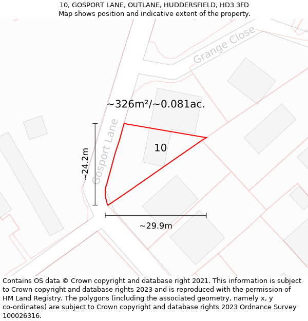 10, GOSPORT LANE, OUTLANE, HUDDERSFIELD, HD3 3FD: Plot and title map