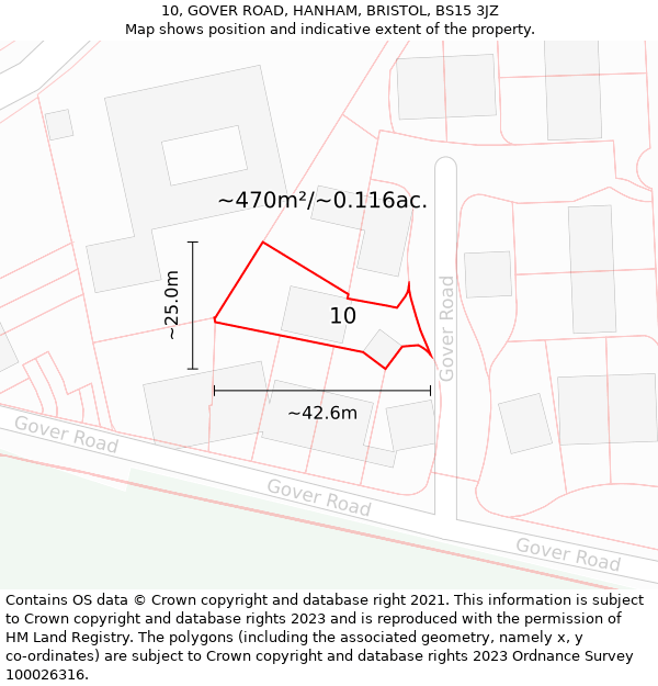 10, GOVER ROAD, HANHAM, BRISTOL, BS15 3JZ: Plot and title map