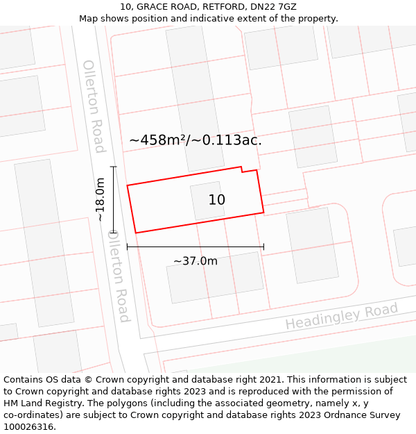 10, GRACE ROAD, RETFORD, DN22 7GZ: Plot and title map