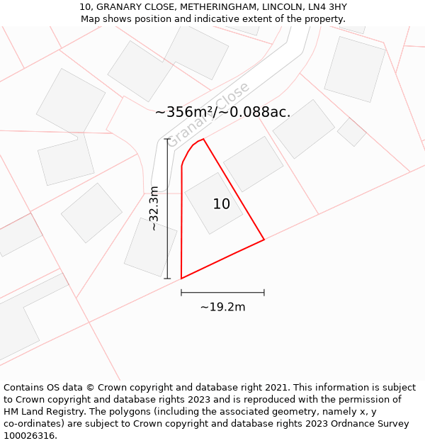 10, GRANARY CLOSE, METHERINGHAM, LINCOLN, LN4 3HY: Plot and title map