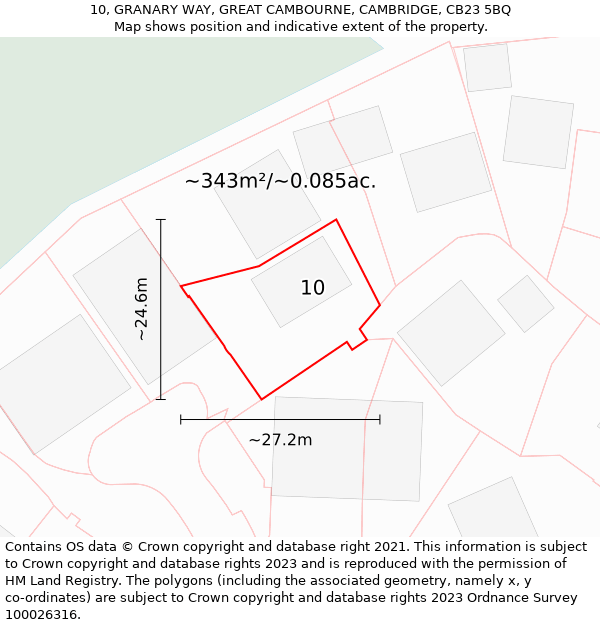 10, GRANARY WAY, GREAT CAMBOURNE, CAMBRIDGE, CB23 5BQ: Plot and title map