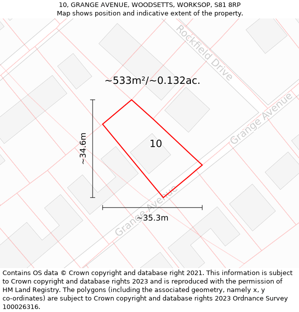 10, GRANGE AVENUE, WOODSETTS, WORKSOP, S81 8RP: Plot and title map