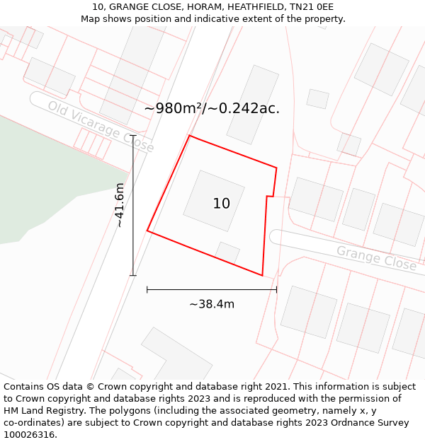 10, GRANGE CLOSE, HORAM, HEATHFIELD, TN21 0EE: Plot and title map