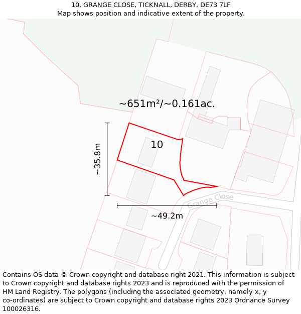 10, GRANGE CLOSE, TICKNALL, DERBY, DE73 7LF: Plot and title map