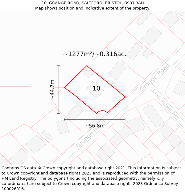 10, GRANGE ROAD, SALTFORD, BRISTOL, BS31 3AH: Plot and title map