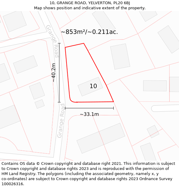 10, GRANGE ROAD, YELVERTON, PL20 6BJ: Plot and title map