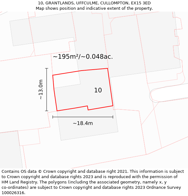 10, GRANTLANDS, UFFCULME, CULLOMPTON, EX15 3ED: Plot and title map