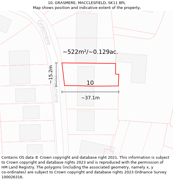 10, GRASMERE, MACCLESFIELD, SK11 8PL: Plot and title map