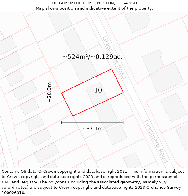 10, GRASMERE ROAD, NESTON, CH64 9SD: Plot and title map