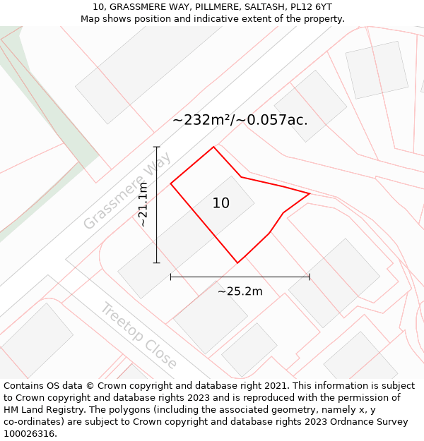 10, GRASSMERE WAY, PILLMERE, SALTASH, PL12 6YT: Plot and title map