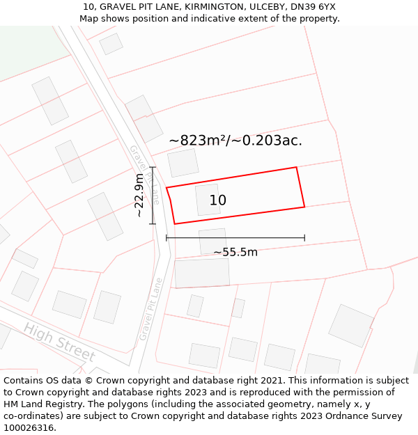 10, GRAVEL PIT LANE, KIRMINGTON, ULCEBY, DN39 6YX: Plot and title map