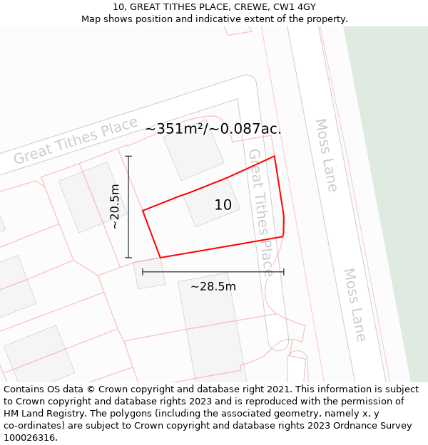 10, GREAT TITHES PLACE, CREWE, CW1 4GY: Plot and title map