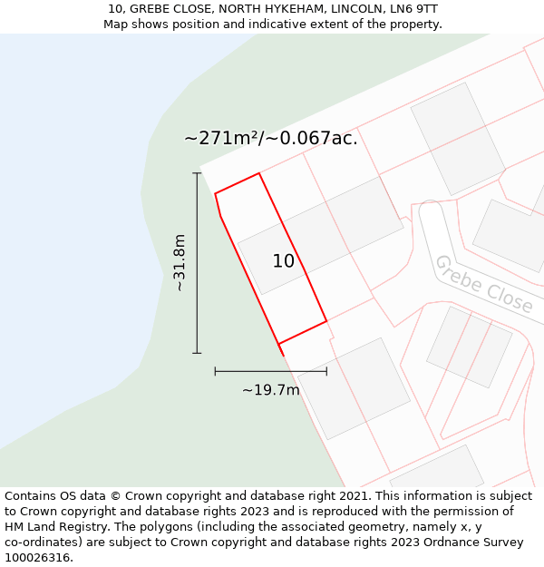 10, GREBE CLOSE, NORTH HYKEHAM, LINCOLN, LN6 9TT: Plot and title map