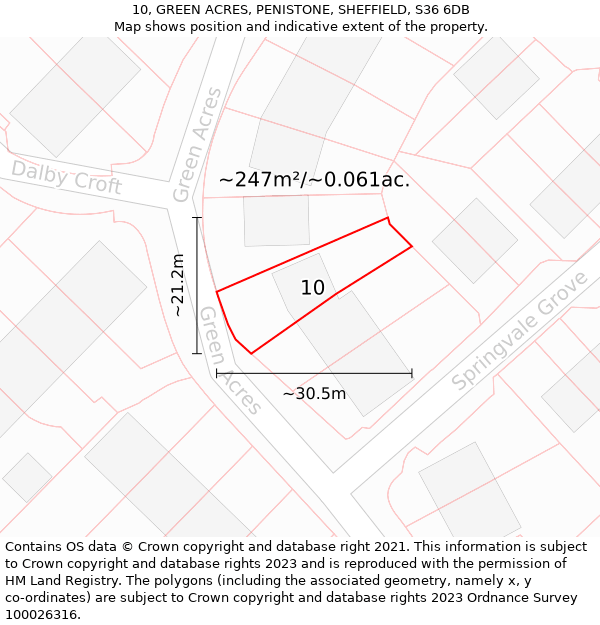 10, GREEN ACRES, PENISTONE, SHEFFIELD, S36 6DB: Plot and title map