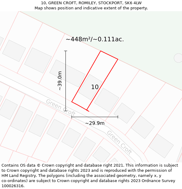10, GREEN CROFT, ROMILEY, STOCKPORT, SK6 4LW: Plot and title map