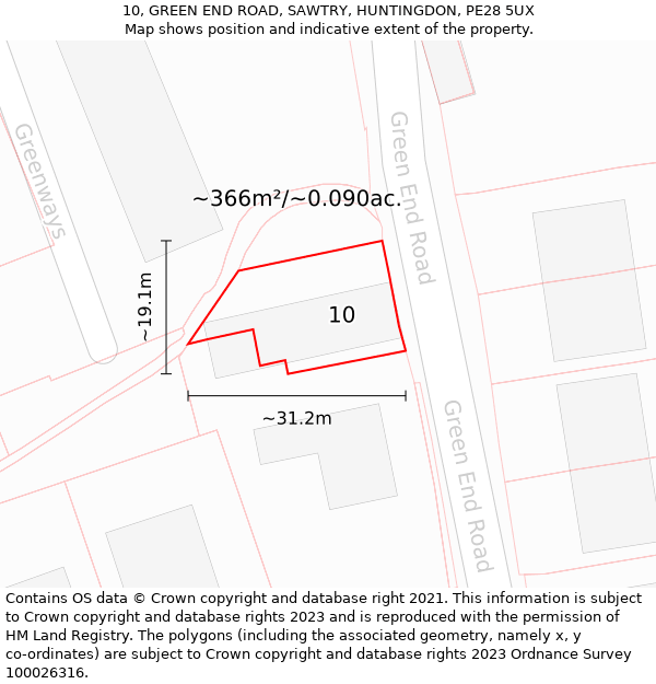 10, GREEN END ROAD, SAWTRY, HUNTINGDON, PE28 5UX: Plot and title map