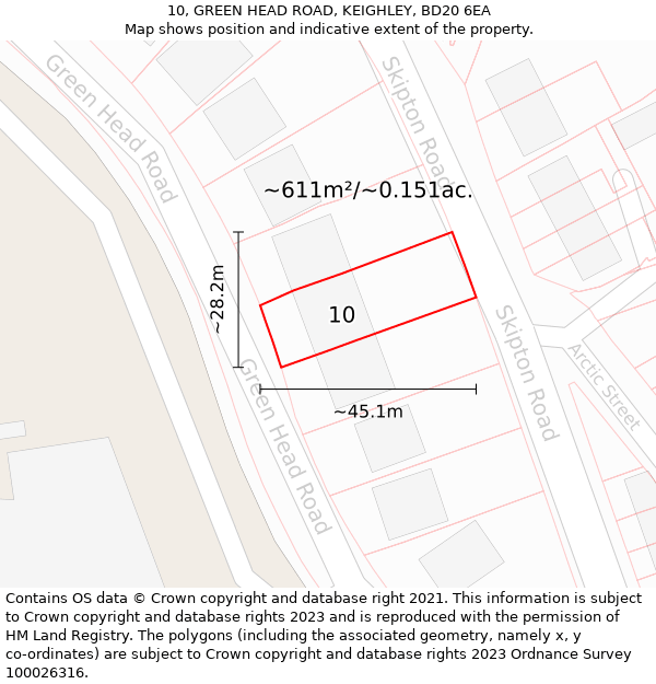 10, GREEN HEAD ROAD, KEIGHLEY, BD20 6EA: Plot and title map