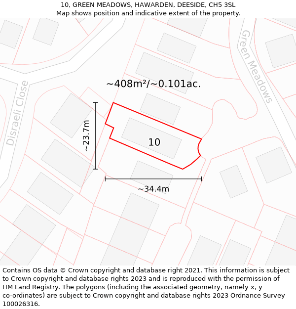 10, GREEN MEADOWS, HAWARDEN, DEESIDE, CH5 3SL: Plot and title map