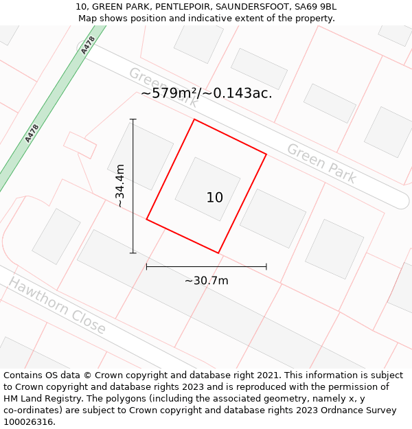 10, GREEN PARK, PENTLEPOIR, SAUNDERSFOOT, SA69 9BL: Plot and title map