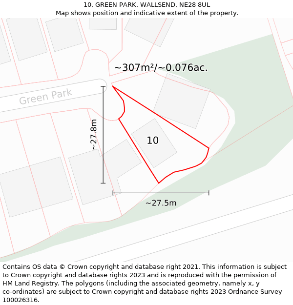 10, GREEN PARK, WALLSEND, NE28 8UL: Plot and title map