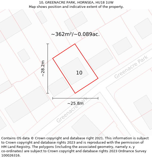 10, GREENACRE PARK, HORNSEA, HU18 1UW: Plot and title map