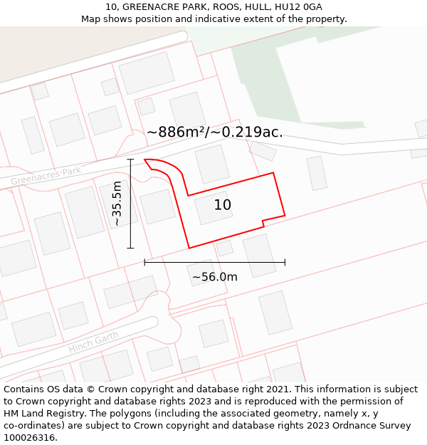 10, GREENACRE PARK, ROOS, HULL, HU12 0GA: Plot and title map