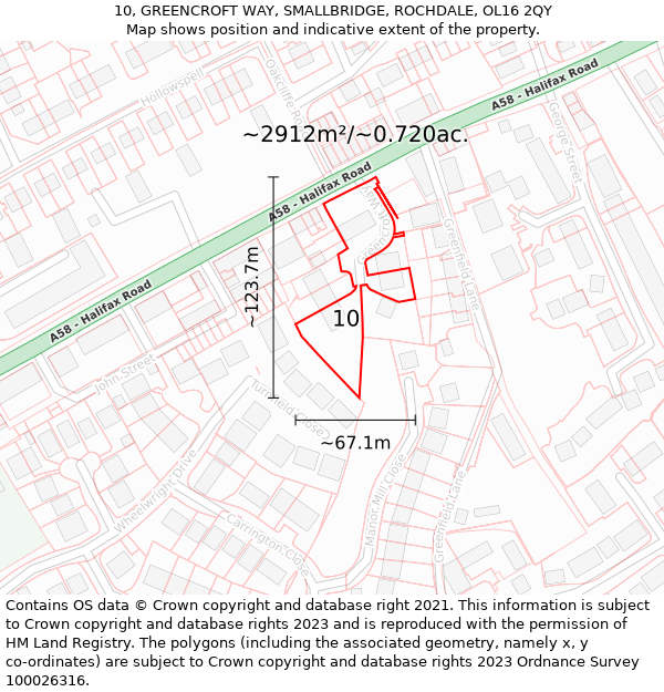 10, GREENCROFT WAY, SMALLBRIDGE, ROCHDALE, OL16 2QY: Plot and title map