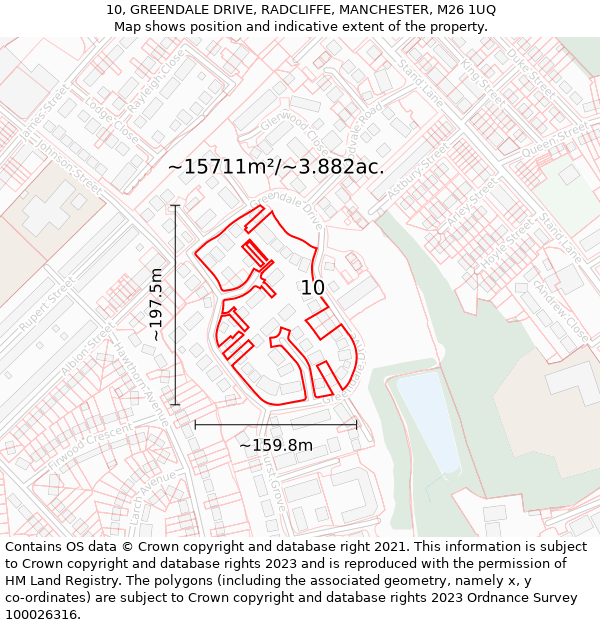 10, GREENDALE DRIVE, RADCLIFFE, MANCHESTER, M26 1UQ: Plot and title map