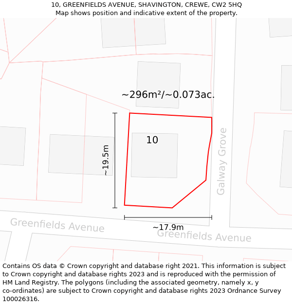 10, GREENFIELDS AVENUE, SHAVINGTON, CREWE, CW2 5HQ: Plot and title map