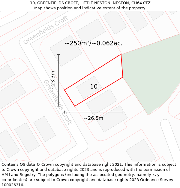 10, GREENFIELDS CROFT, LITTLE NESTON, NESTON, CH64 0TZ: Plot and title map