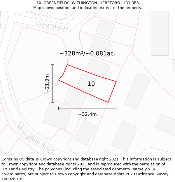 10, GREENFIELDS, WITHINGTON, HEREFORD, HR1 3RS: Plot and title map