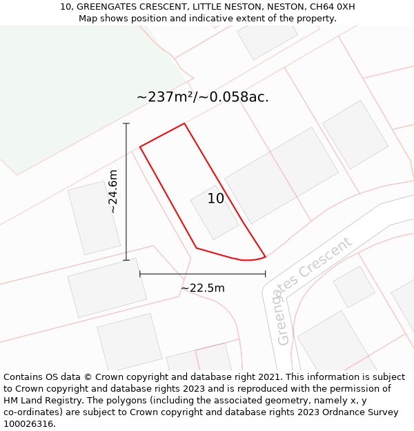 10, GREENGATES CRESCENT, LITTLE NESTON, NESTON, CH64 0XH: Plot and title map